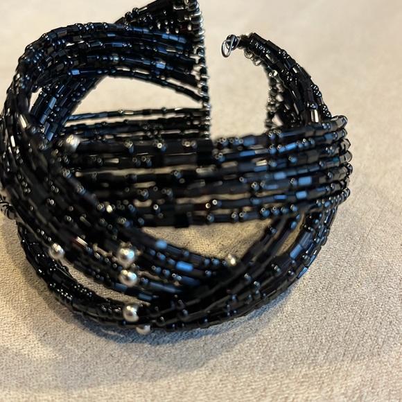 Black seeded bead, braided cuff bracelet - Picture 2 of 4